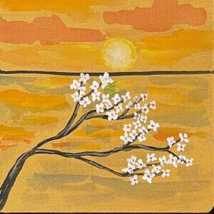 Hand painted watercolor original painting wooden coaster cherry blossom